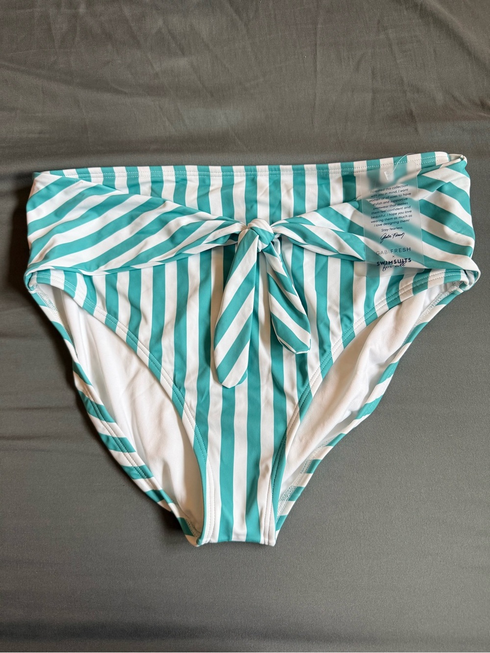 fresh Teal and White Striped High-Waist Bikini Bottom